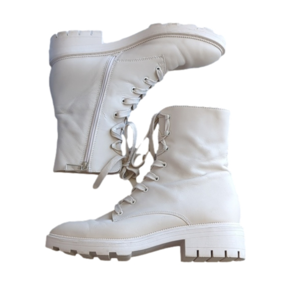 Dolce Vita Clear Womens Lottie Cream Leather Ankle Combat Boots Size 10 Medium